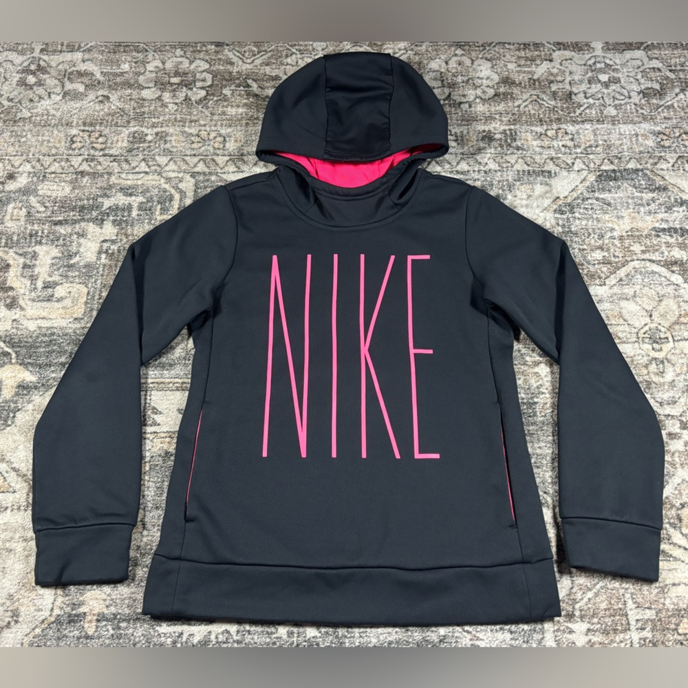 Nike Black‎ Hoodie with Vertical Pink Nike Logo Youth Large